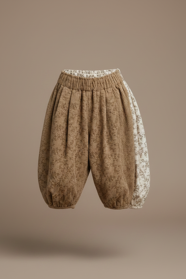 Pantalon Parachute Côtelé Floral Ample Enfant Marron - Cordé - vue 3