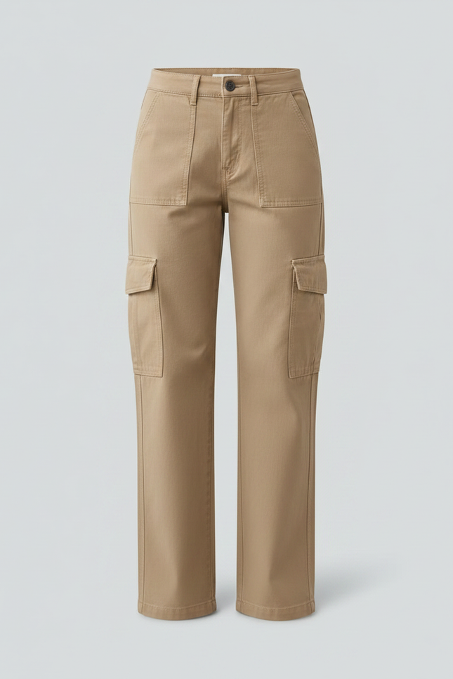Pantalon Parachute Beige Ample Cargo Décontracté Fluide - Toile - vue 3