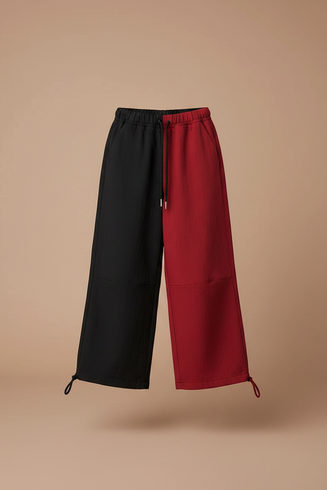 Pantalon Parachute Bicolore Noir Rouge Ample Enfant - Multicolore Toile - vue 3
