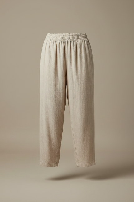 Pantalon Parachute Beige Lin Ample Taille Haute - vue 3