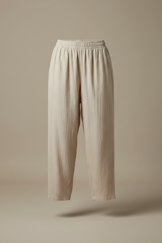 Pantalon Parachute Beige Lin Ample Taille Haute - vue 3
