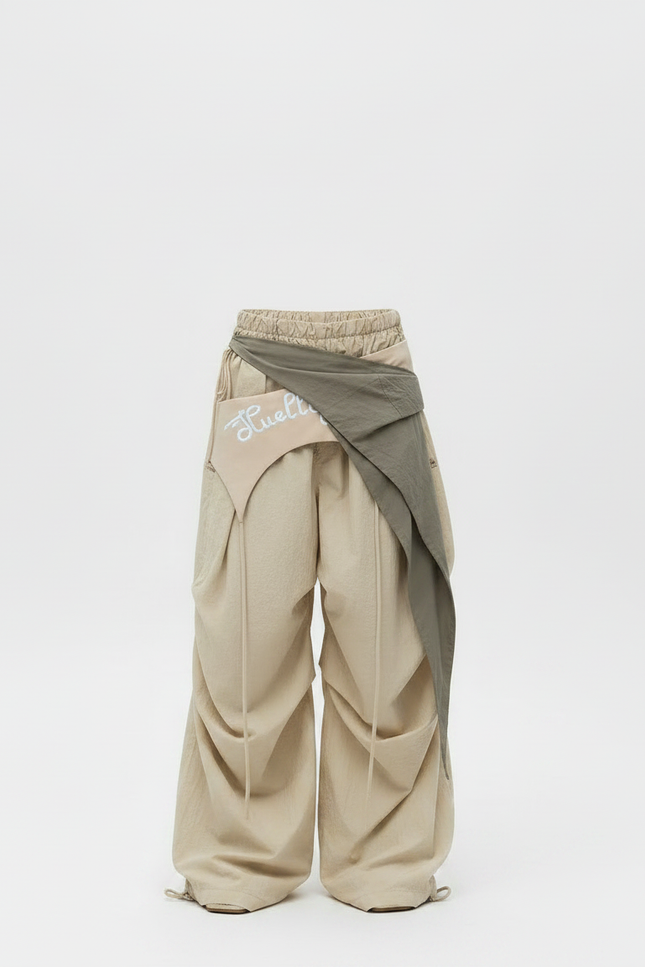 Pantalon Parachute Beige Ample Cordon Fluide Fille - Polyester - vue 3