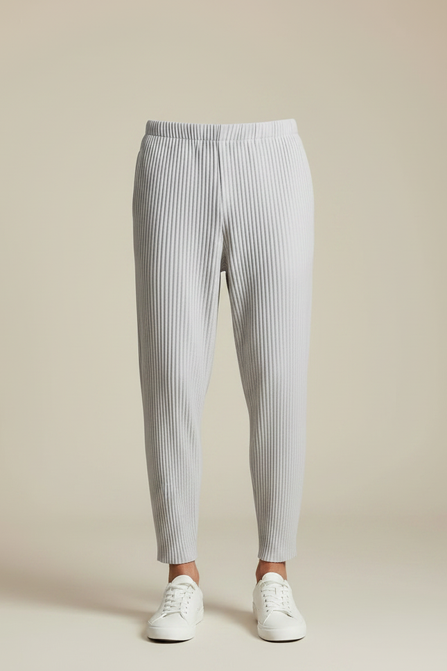 Pantalon Parachute Plissé Gris Ample Décontracté Homme - Polyester - vue 3
