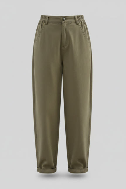 Pantalon Parachute Kaki Ample Décontracté Femme - Gabardine - vue 3
