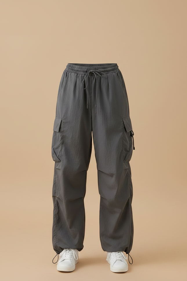 Pantalon Parachute Gris Femme Ample Cargo Streetwear - Polyester - vue 3