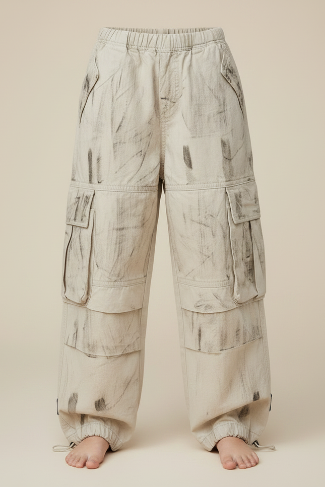 Pantalon Parachute Cargo Ample Beige Décontracté Enfant - Toile - vue 3