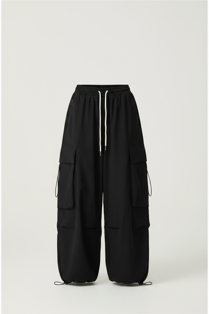 Pantalon Parachute Femme Noir Baggy - Polyester - vue 3