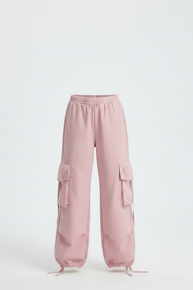 Pantalon Parachute Rose Ample Cargo Fille Décontracté - Polyester - vue 3