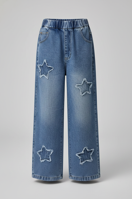 Pantalon Parachute Denim Étoiles Ample Fille Bleu Casual - Jean - vue 3