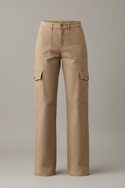Pantalon Parachute Beige Ample Cargo Décontracté Femme - Toile - vue 3