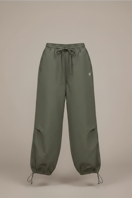 Pantalon Parachute Vert Ample Fluide Décontracté Femme - Kaki Polyester - vue 3