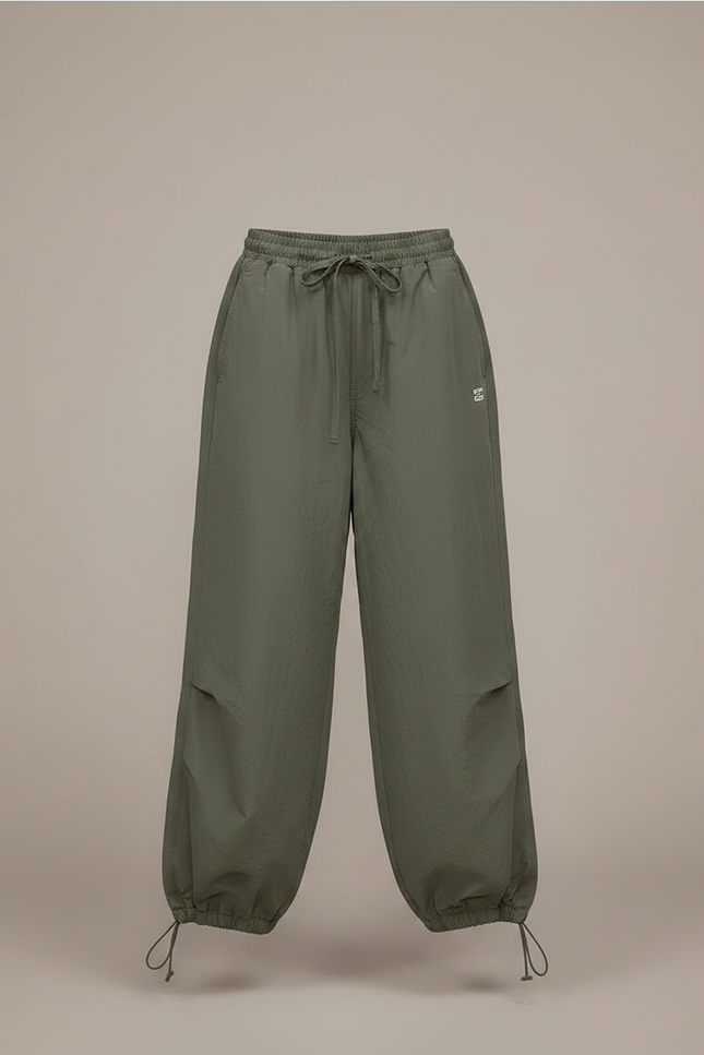 Pantalon Parachute Vert Ample Fluide Décontracté Femme - Kaki Polyester - vue 3