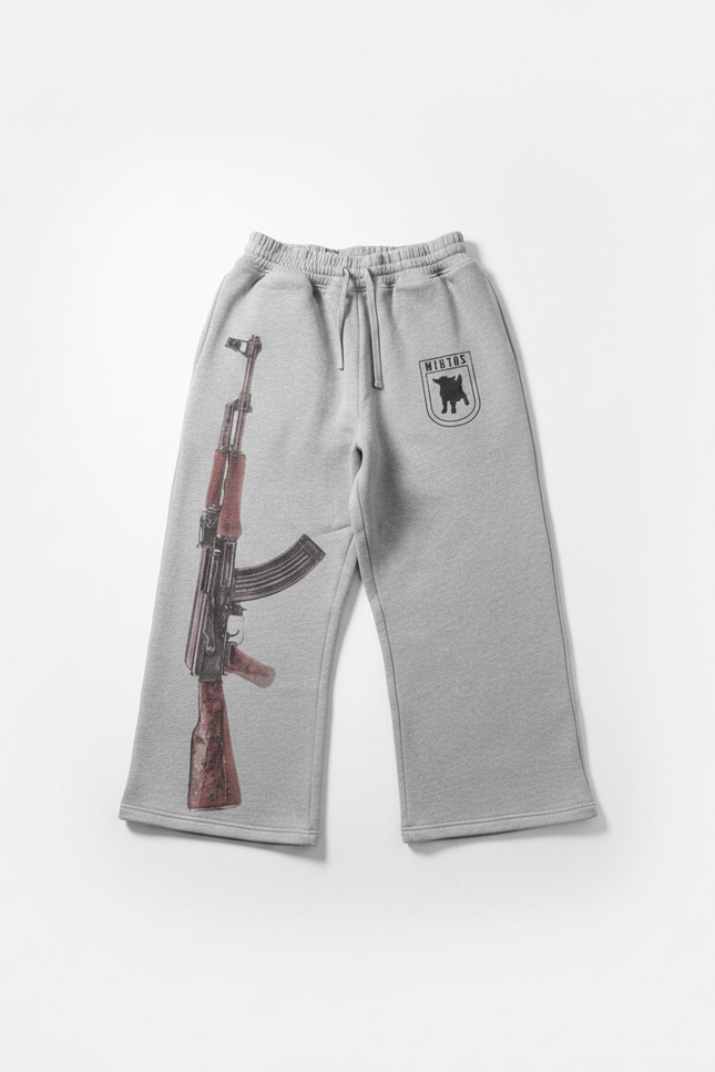 Pantalon Parachute Gris Imprimé AK-47 Décontracté Large - Molleton - vue 2