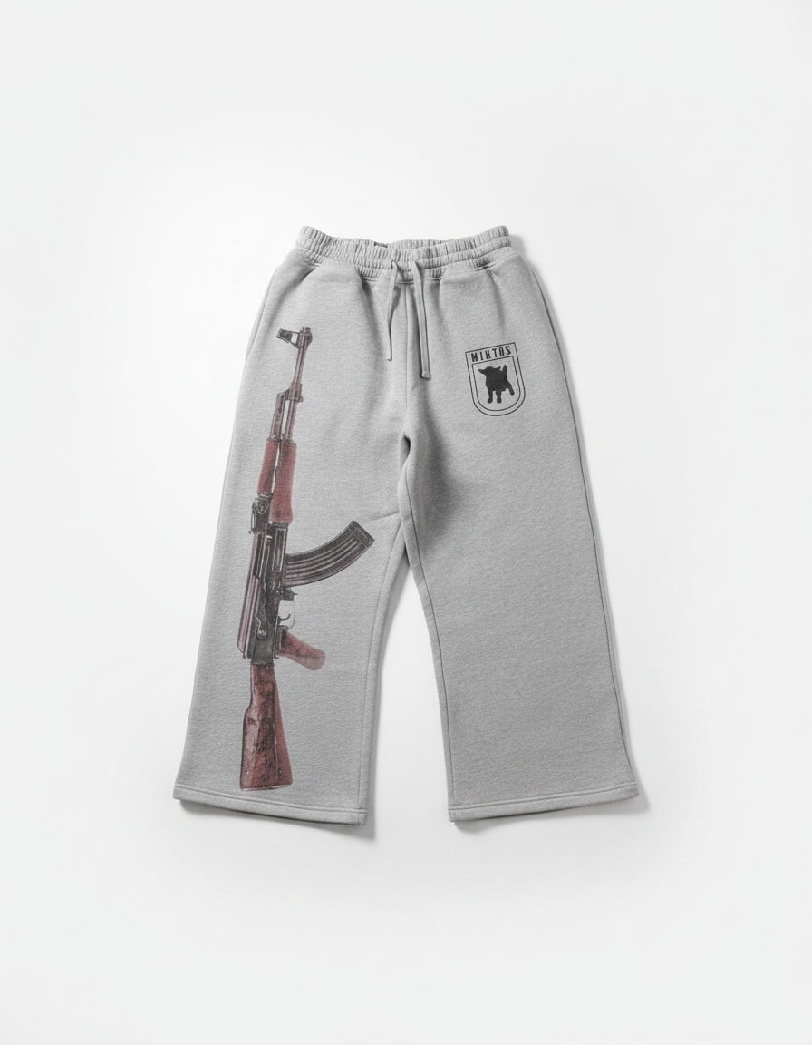 Pantalon Parachute Gris Imprimé AK-47 Décontracté Large - Molleton - vue 2