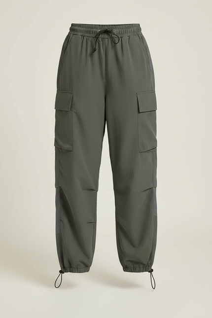 Pantalon Parachute Kaki Cargo Ample Décontracté Enfant - Polyester - vue 3