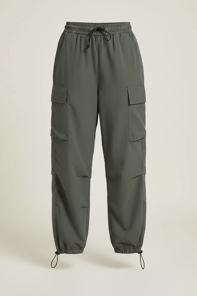 Pantalon Parachute Kaki Cargo Ample Décontracté Enfant - Polyester - vue 3