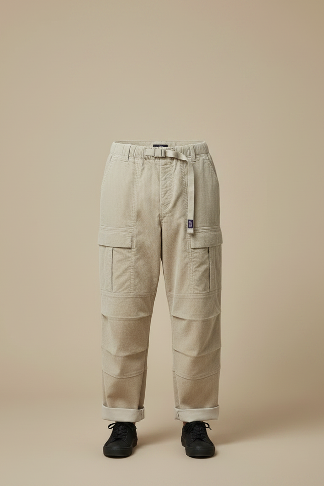 Pantalon Parachute Beige Côtelé Cargo Ample Homme - Cordé - vue 3