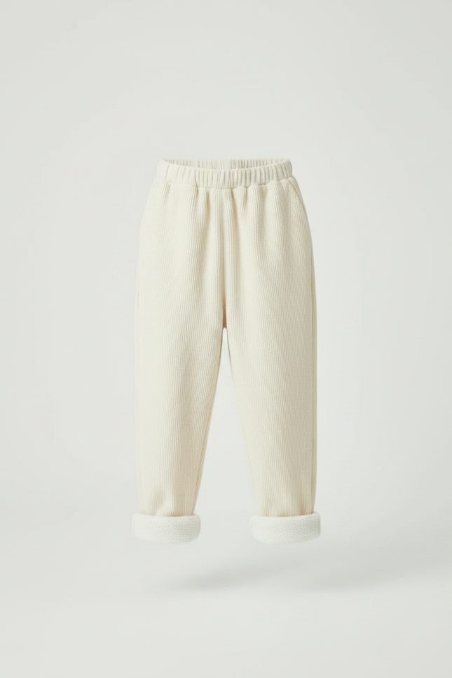 Pantalon Parachute Crème Côtelé Doublé Polaire Enfant - Beige Cordé - vue 3