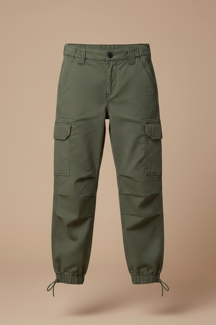 Pantalon Parachute Kaki Cargo Coton Enfant - vue 3