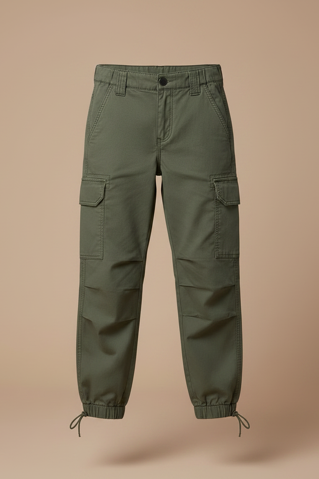Pantalon Parachute Kaki Cargo Coton Enfant - vue 3