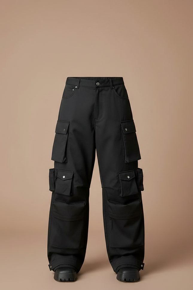 Pantalon Parachute Noir Cargo Ample Garçon Urbain - Polyester - vue 3