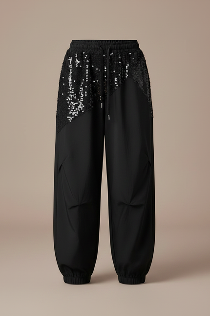 Pantalon Parachute Noir Paillettes Ample Fille - Polyester - vue 3
