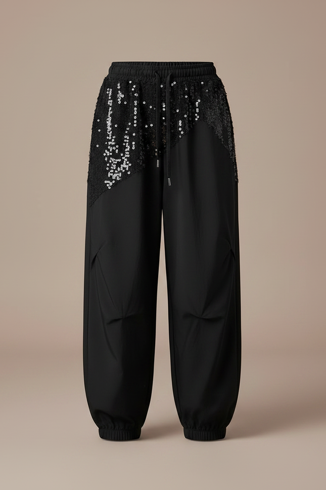 Pantalon Parachute Noir Paillettes Ample Fille - Polyester - vue 3
