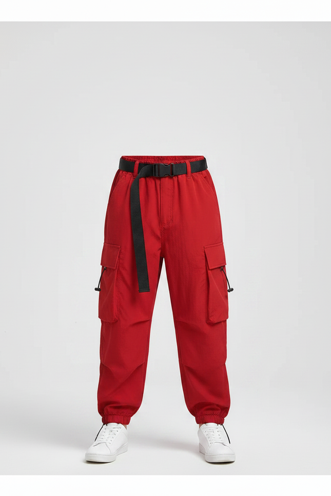 Pantalon Parachute Rouge Cargo Ample Enfant Hip Hop - Polyester - vue 3