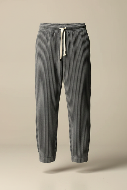 Pantalon Parachute Gris Côtelé Ample Cordon Décontracté Homme - Cordé - vue 3