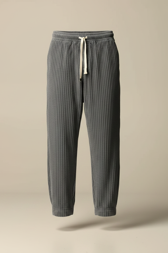 Pantalon Parachute Gris Côtelé Ample Cordon Décontracté Homme - Cordé - vue 3