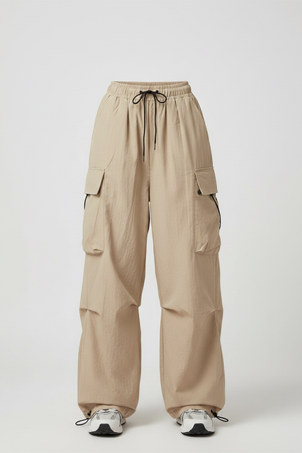 Pantalon Parachute Beige Ample Cargo Fluide Décontracté Femme - Polyester - vue 3