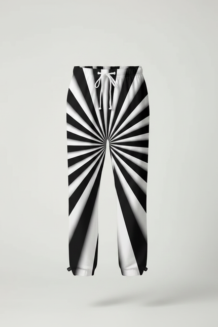 Pantalon Parachute Rayé Noir Blanc Ample Cordon Homme - Imprimé Polyester - vue 3