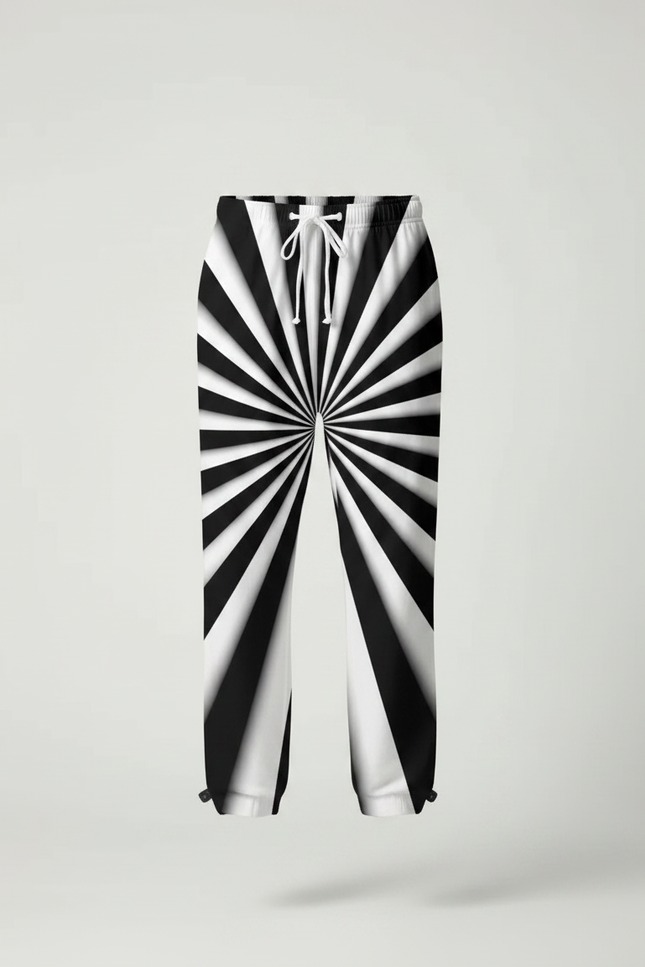 Pantalon Parachute Rayé Noir Blanc Ample Cordon Homme - Imprimé Polyester - vue 3
