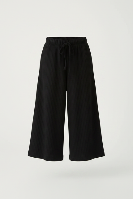 Pantalon Parachute Noir Ample Côtelé Fille Décontracté - Cordé - vue 3