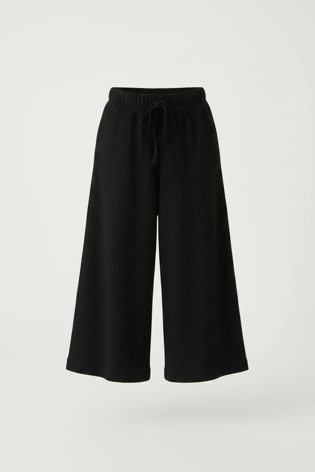Pantalon Parachute Noir Ample Côtelé Fille Décontracté - Cordé - vue 3