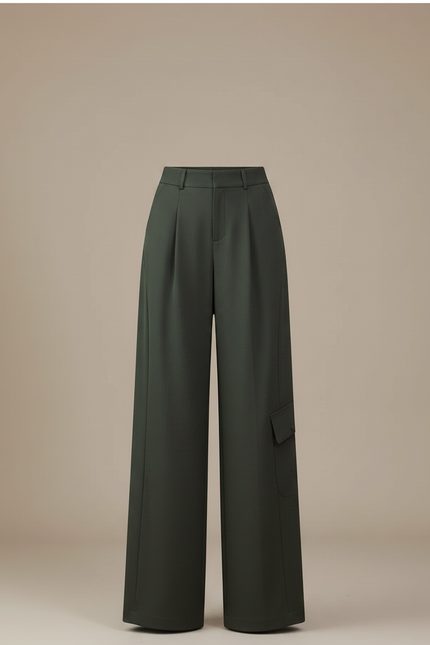 Pantalon Parachute Vert Militaire Ample Taille Haute - Kaki Gabardine - vue 3