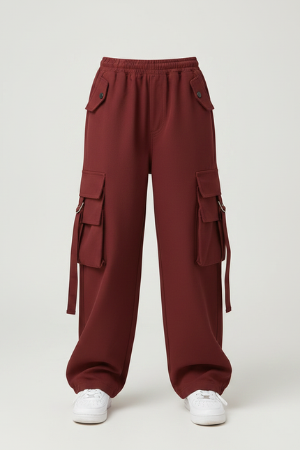 Pantalon Parachute Bordeaux Cargo Ample Décontracté Enfant - Molleton - vue 3