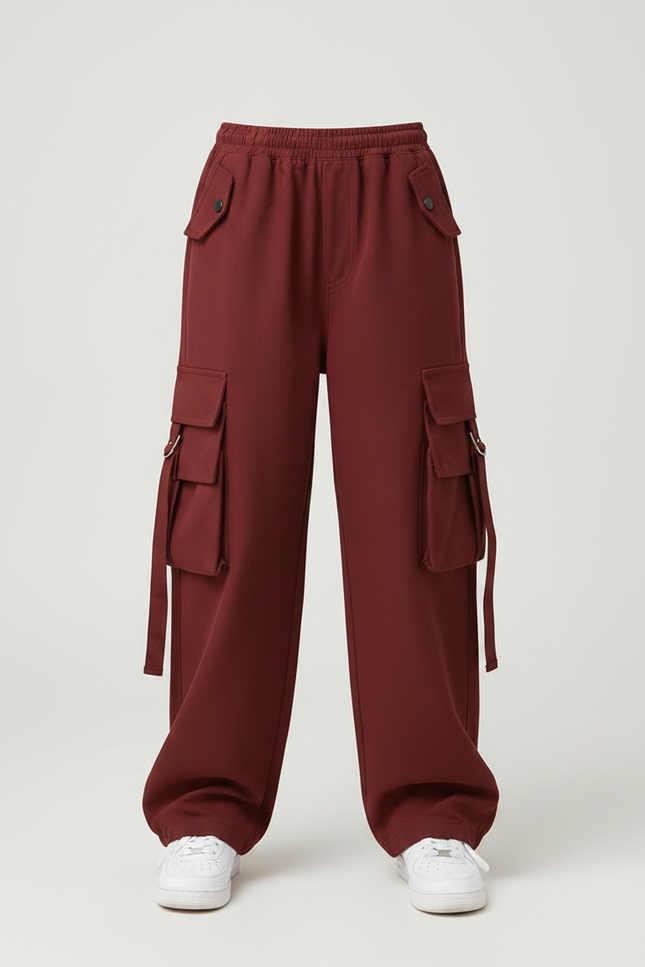 Pantalon Parachute Bordeaux Cargo Ample Décontracté Enfant - Molleton - vue 3