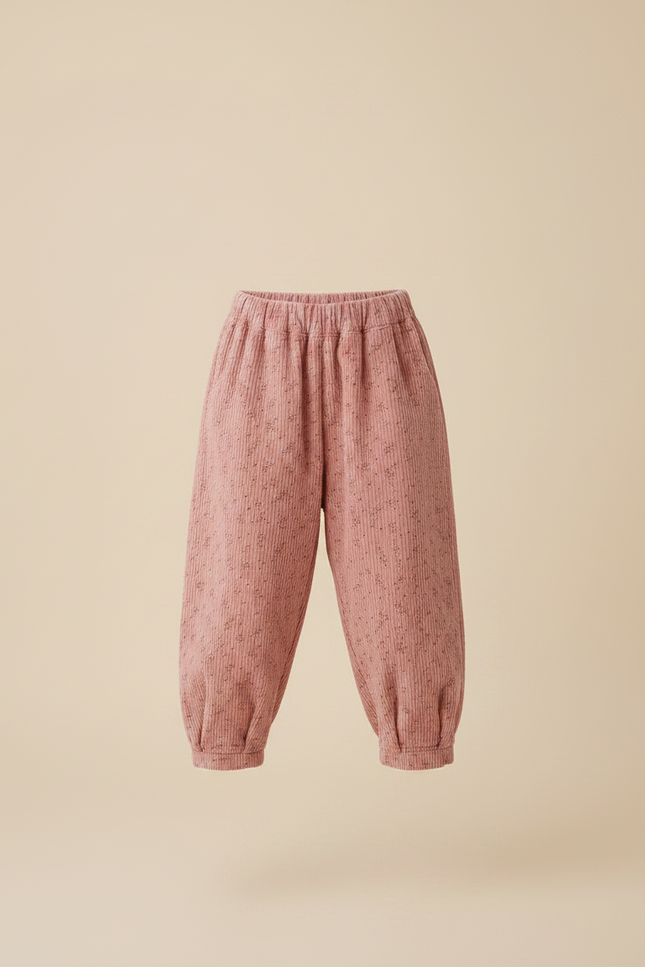 Pantalon Parachute Rose Côtelé Fleuri Ample Enfant - Cordé - vue 3