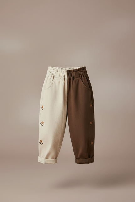 Pantalon Parachute Bicolore Coton Ample Brodé Enfant - Multicolore - vue 3