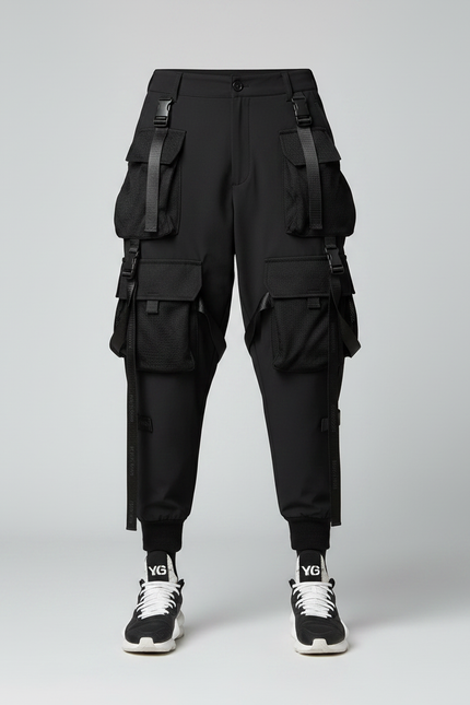 Pantalon Parachute Noir Cargo Techwear Ample - Polyester - vue 3