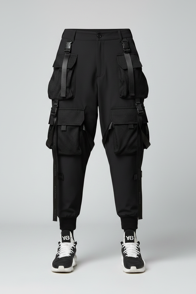 Pantalon Parachute Noir Cargo Techwear Ample - Polyester - vue 3