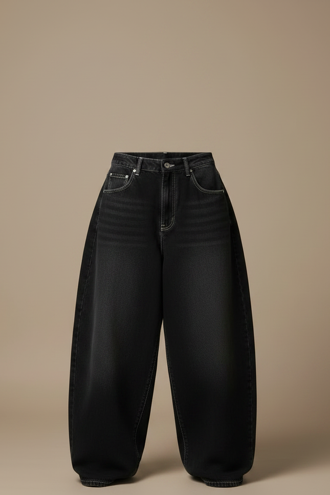 Pantalon Parachute Noir Ample Denim Décontracté Femme Y2K - Jean - vue 3
