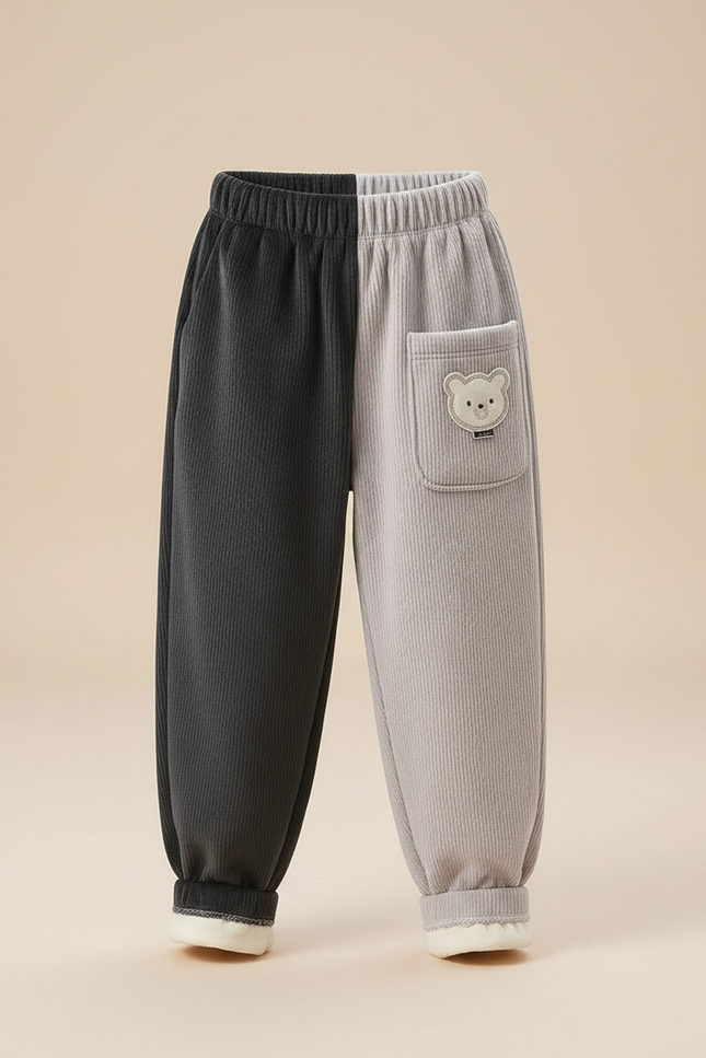 Pantalon Parachute Bicolore Velours Côtelé Ours Doublé - Multicolore Cordé - vue 3