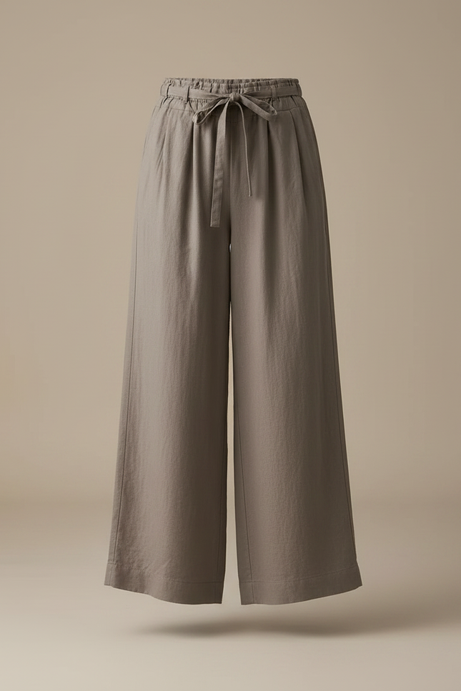 Pantalon Parachute Lin Ample Fluide Décontracté Femme - Gris - vue 3