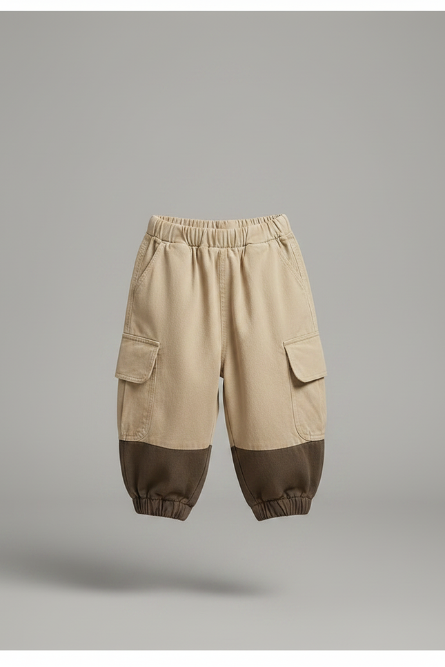 Pantalon Parachute Cargo Bicolore Ample Coton Enfant - Beige Toile - vue 3