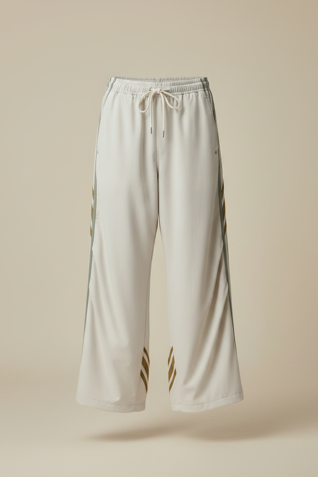 Pantalon Parachute Crème Ample Rayures Décontracté Cordon - Beige Polyester - vue 3