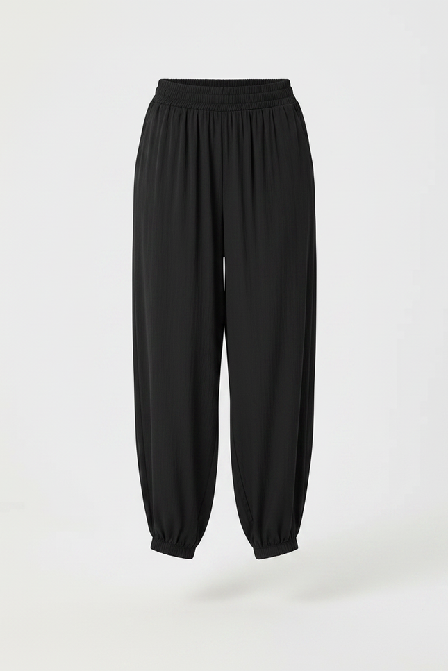 Pantalon Parachute Noir Fluide Ample Taille Haute - Viscose - vue 3