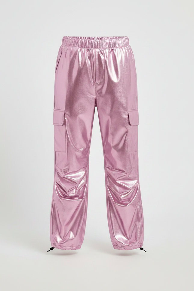 Pantalon Parachute Métallique Rose Ample Enfant Brillant - Polyester - vue 3
