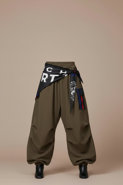 Pantalon Parachute Kaki Ample Fluide Décontracté Femme - Polyester - vue 3